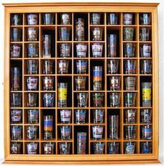 Large 144 Shot Glass Shooter Display Case Holder Wall Cabinet MAHOGANY Finish DisplayGifts SC16-MA UV Protection