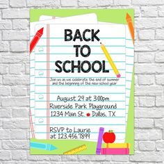 Back to School Party Invitation End of Summer party The New School, New School Year, Riverside Park, Park Playground, End Of Summer, Summer Party, School Ideas