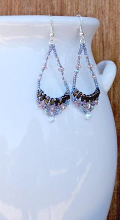 Faceted Crackled Glass Drop Earring Montana Blue Bezel Set Silver Ear Wire