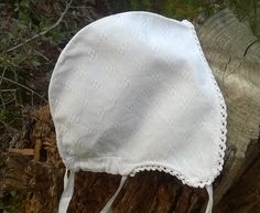 White Fleece #Bonnet French Cap. Handmade floral piqué cotton hat. Authentic hand crocheted #lace trim. Good…