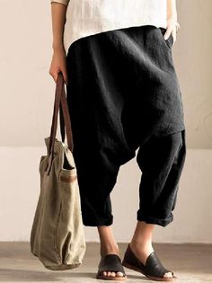 BLTR-Men Elastic Waist Loose Plus Size Wide Leg Linen Harem Pants