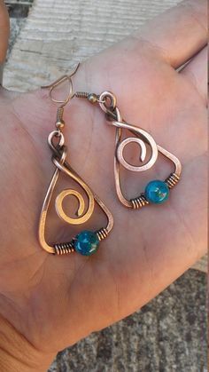 Handmade Copper Crocheted Earrings Summer Style 925 Sterling Silver Ear Hooks Natural Semi Precious Carnelian and Turquoise Gemstones