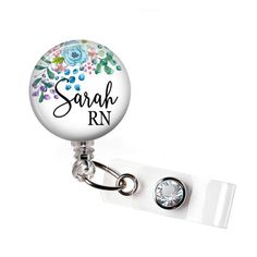 Monogram and Rose Badge Reel for Nurses Teachers Technicians Badge Holder Retractable