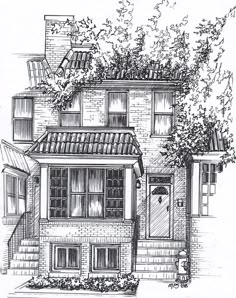 Architecture Drawing Of House custom house portrait - drawing of house in ink, black and white Architecture Drawing Of House custom house portrait - drawing of house in ink, black and white