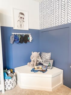 Little Boy/'s Bench-Light Blue and Shades of Gray Plaid