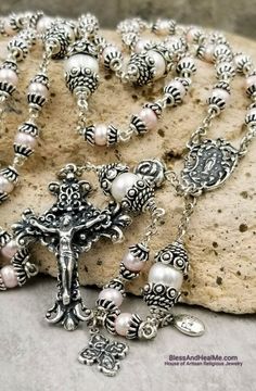 Our Lady Of Lourdes White Blush Pink Pearls Sterling Pltd Rosary