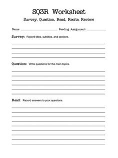 sq3r worksheet essay About this quiz & worksheet when reading textbooks, you can learn so much more when you use the sq3r method, than you can when you just read the text. sq3r worksheet essay About this quiz & worksheet when reading textbooks, you can learn so much more when you use the sq3r method, than you can when you just read the text.