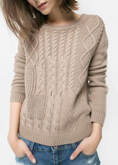 Autumn Cashmere Studded Rib Cable Crew Sweater en Hemp | REVOLVE