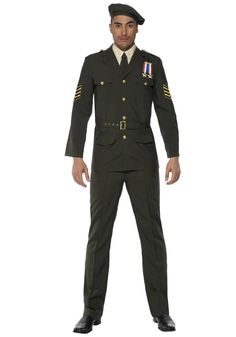 Boys Army Officer Costume WW2 Wartime Soldier Uniform Book Week Fancy Dress