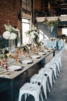 Lovely and Luxe Wedding Inspiration: Add an industrial modern tablescape for your lovely wedding reception!  (Image via 100 Layer Cake) Enter our June Weddings Sweepstakes for a chance to win $500!  #JuneWeddings #HallmarkChannel Modern Industrial, Industrial Closet, Industrial Chair, Industrial Bedroom, Industrial Shelving, Luxe Wedding