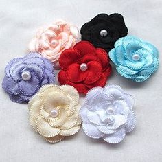 Amazon.com: Chenkou Craft 40pcs Satin Ribbon Flower with Pearl Wedding