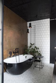 186 Best Cool Bathrooms Images Black And White Bathroom With Copper Wall Plants Dornbracht Tara Faucets