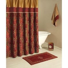 Gold Embroidered Fabric Shower Curtain with Scalloped Valence ... Gold Embroidered Fabric Shower Curtain with Scalloped Valence ...