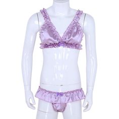 YiZYiF Mens Sissy Halter Satin Frilly Ruffled Nightwear Lingerie Set Girly Underwear