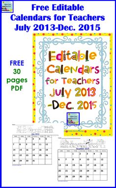 editable monthly calendar for teachers