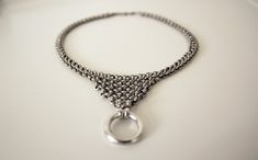 Mad Max Collar Custom Statement Gold Collar with Curved Barbell Pendant Gold Mesh Choker Woven Gold Necklace