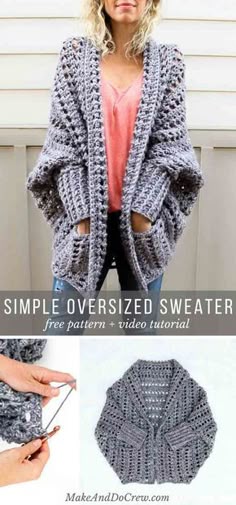 Learn how to crochet the free Dwell Sweater pattern in this video tutorial. This chunky crochet cardigan is a fantastic beginner sweater pattern because there is zero shaping! via @makeanddocrew
