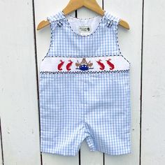 USA Baby Boys Romper Patriotic White Smocked Flag shortall