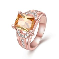 Bishilin 18K Gold Plated Colorful Cubic Zirconia Inlay Women Wedding Bands Rings Size 6