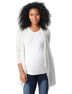 Motherhood Maternity Womens Maternity French Terry Long Sleeve V-Neck Cable Pullover Sweater