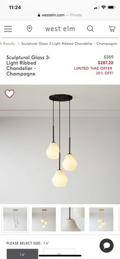 Sculptural Glass 3 Light Ribbed Chandelier Champagne Sculptural Glass 3 Light Ribbed Chandelier Champagne