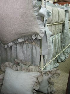 Ruffled 12x24 Linen Pillowslip and Insert---Oatmeal and Flax Washed Linen