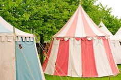 medieval tent via mahala knight pink and white striped tent cyan and white striped tent