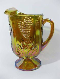 Peacock Blue Glass Carnival Creamer Pitcher Grape Embossed Indiana Glass Footed Vintage Collectible Creamer