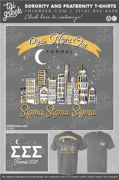 Sigma Sigma Sigma shirts by TGI Greek! sorority apparel, sorority shirts, custom shirts, custom sorority shirts, custom fraternity apparel, custom tees, fraternity shirt, tri sigma, formal, building, skyline, girls night out, semi formal #tgigreek Sorority Pr, Sorority Banner, Sorority Outfits, Sorority Shirts, Fraternity Shirts, Sorority And Fraternity, Bid Day, Custom Tees, Girls Night Out