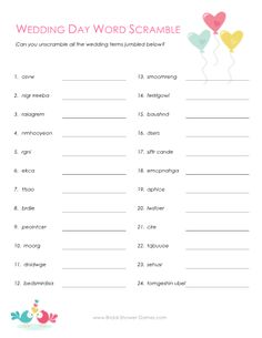 Printable Bridal Shower Word Scramble Printable Bridal Shower Word Scramble