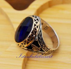 Turc fait main Bijoux Argent Sterling 925 Saphir Femmes Bague Taille 7 8 9