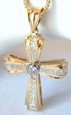 Rhinestone Cross Necklace 18K White GP Channel Set Pendant NEW