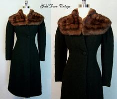 Vintage Black Boucle Box Coat with Mink Collar estimated size Small 36 bust
