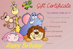 gift certificates for kids