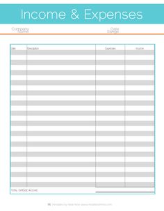 printable income and expense sheet