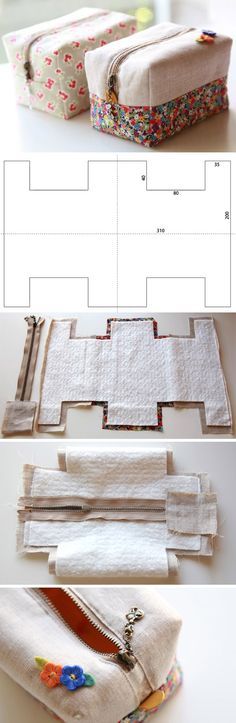 How to make cute block zipper pouch / handbag. DIY photo tutorial and template pattern. http://www.handmadiya.com/2015/11/block-zipper-pouch-tutorial.html
