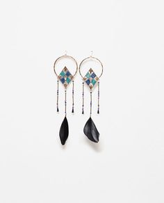 Nuevo Zara Hermoso Negro Gris Piedras Colgantes Pendientes de Gota de 2 3//4/"