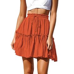 Miessial Womens High Waist A Line Mini Skirt Pleated Ruffle Cute Beach Short Skirt