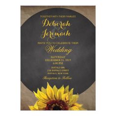 Rustic Country Wood Sunflower Wedding Invitation Rustic Country Wood Sunflower Wedding Invitation