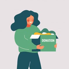 Volunteer woman holds donation box with ... | Premium Vector #Freepik #vector #people #woman #green #box