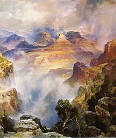 Cliff Dwellers stunning mountains landscape canvas Oil painting Thomas Moran