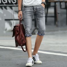 Mens Fashion Jeans Shorts Classic Casual Pants Denim Shorts Beach Work Fisherman Pants Trouser Plus Size L-6XL
