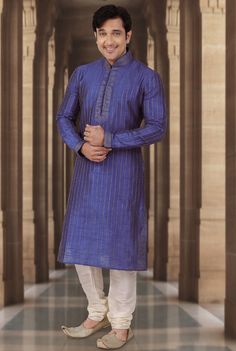 Purple Dupion Kitcha Men's Kurta Set Embroidered art Purple Dupion Kitcha Men's Kurta Set Embroidered art