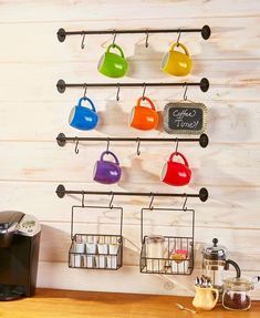 Coffee Cup Wall Mounted Hanger Rack Hot Coffee Shape Organizer Black Hook