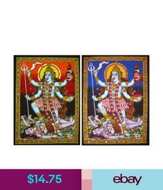 Hindu Death Goddess Kali Shiva Sequin Wall Hanging Ethnic Decor Batik Tapestry