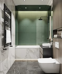 The solid stone wall and tiling in the shower make the room feel bigger. Modern Bathroom Remodel, Bathtub Remodel, Shower Remodel, Bathrooms Remodel, Bathroom Remodeling, Remodeling Hacks, Modern Remodel, Bathroom Renovation, Narrow Bathroom