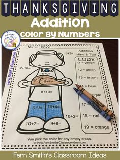 Color By Numbers Thanksgiving Feast Addition