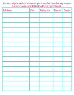 sign out sheet for classroom
