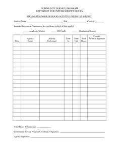 community service hours log sheet template community community service log template