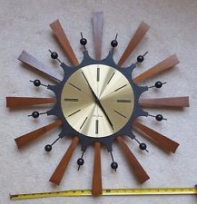 VTG MID CENTURY MODERN SUNBURST STARBURST BRASS WOOD WALL CLOCK ... VTG MID CENTURY MODERN SUNBURST STARBURST BRASS WOOD WALL CLOCK ...